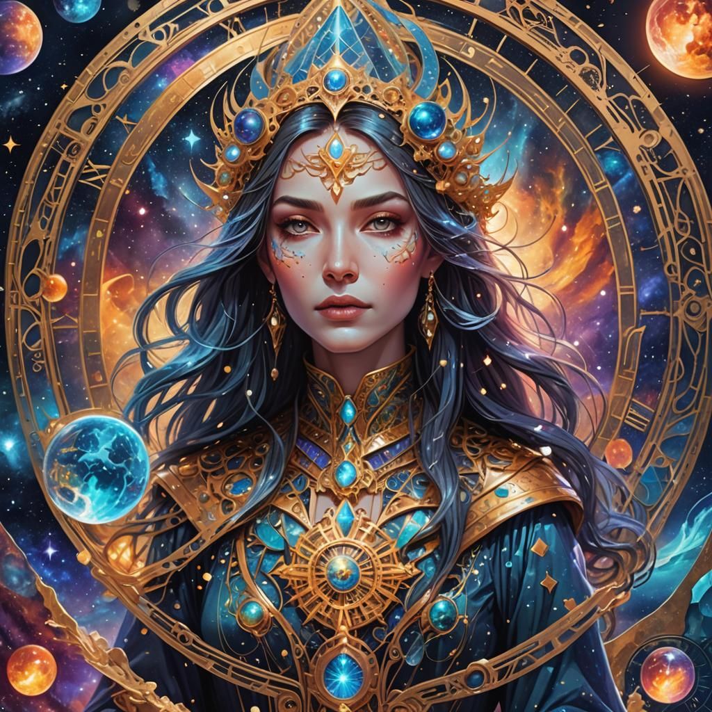 Time Sorceress: Holographic Cosmic Art by Amaringo