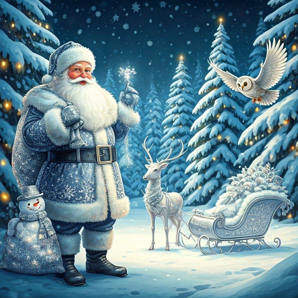 Vintage 1950s Silver and White Christmas Scene