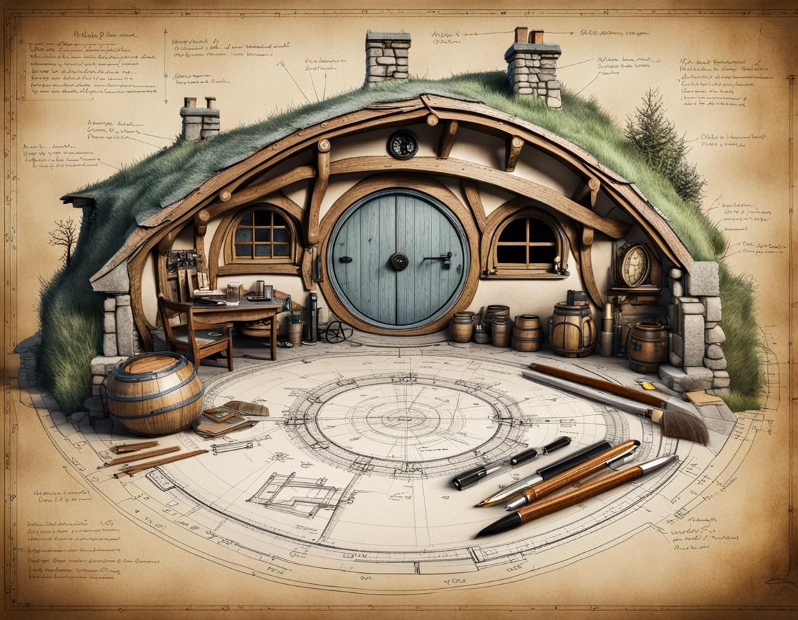 Detailed Blueprint of a Hobbit Home