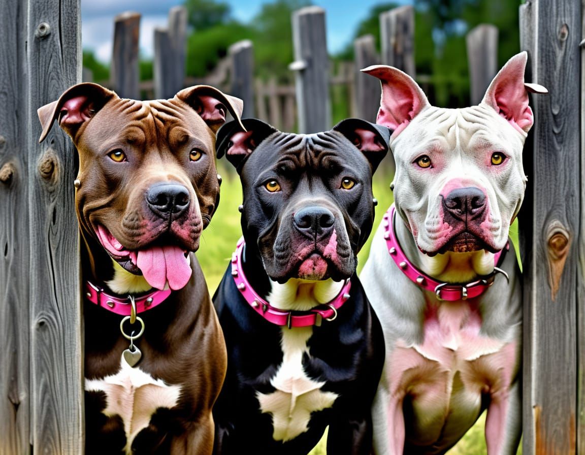 Pit Bull Couple Portrait in 8K Realism