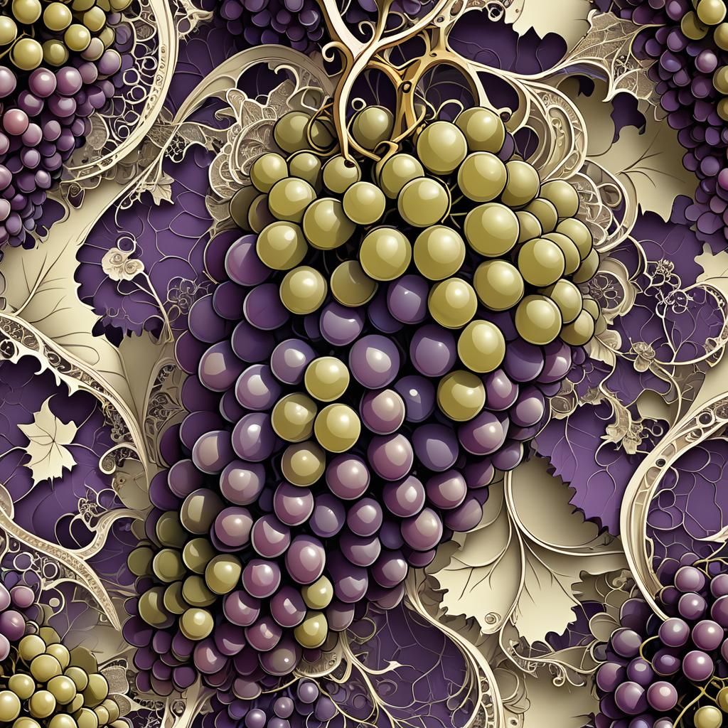Abstract Grapes with Vector Fractal and Zentangle Elements