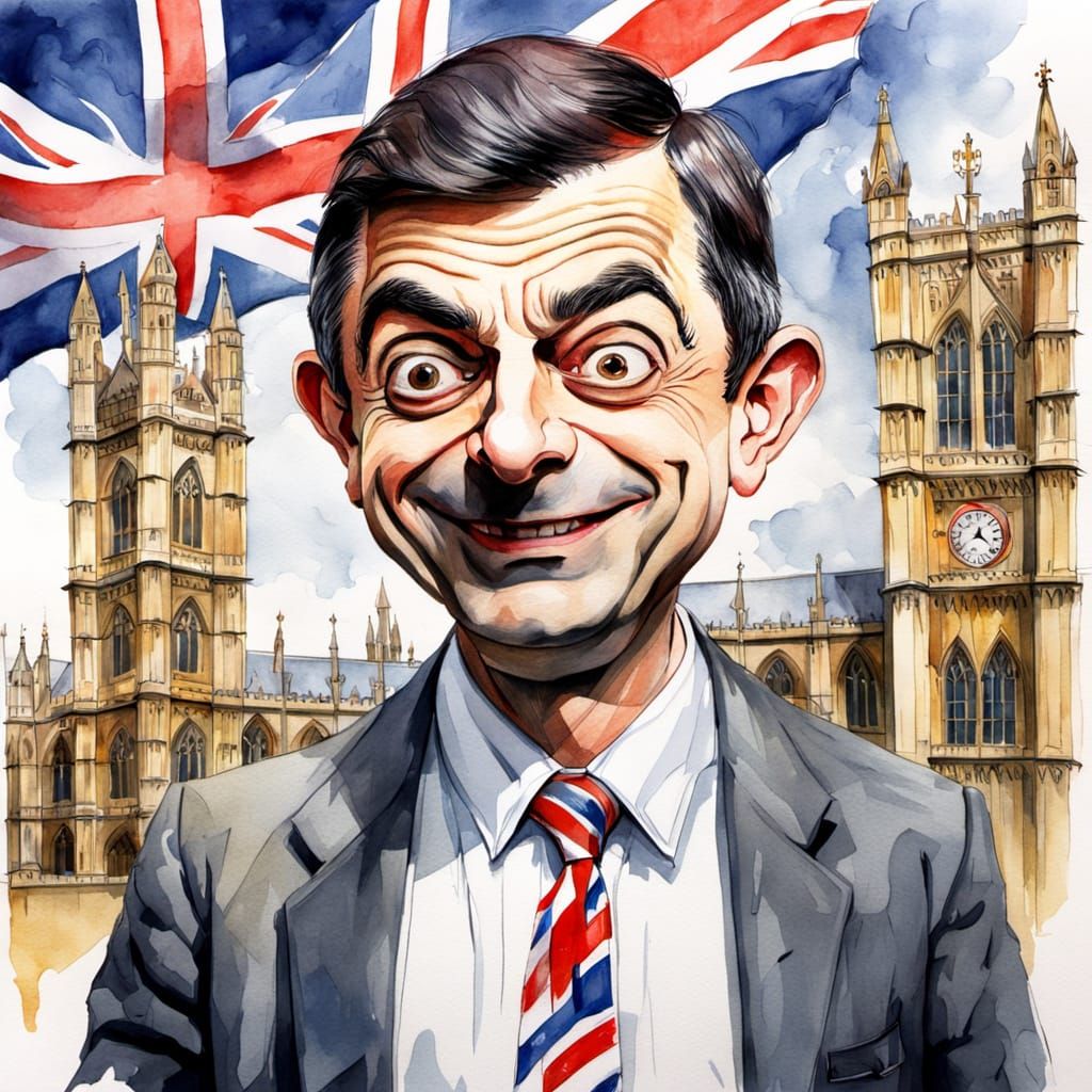 Mischievous Mr. Bean Caricature in Aquarelle Style