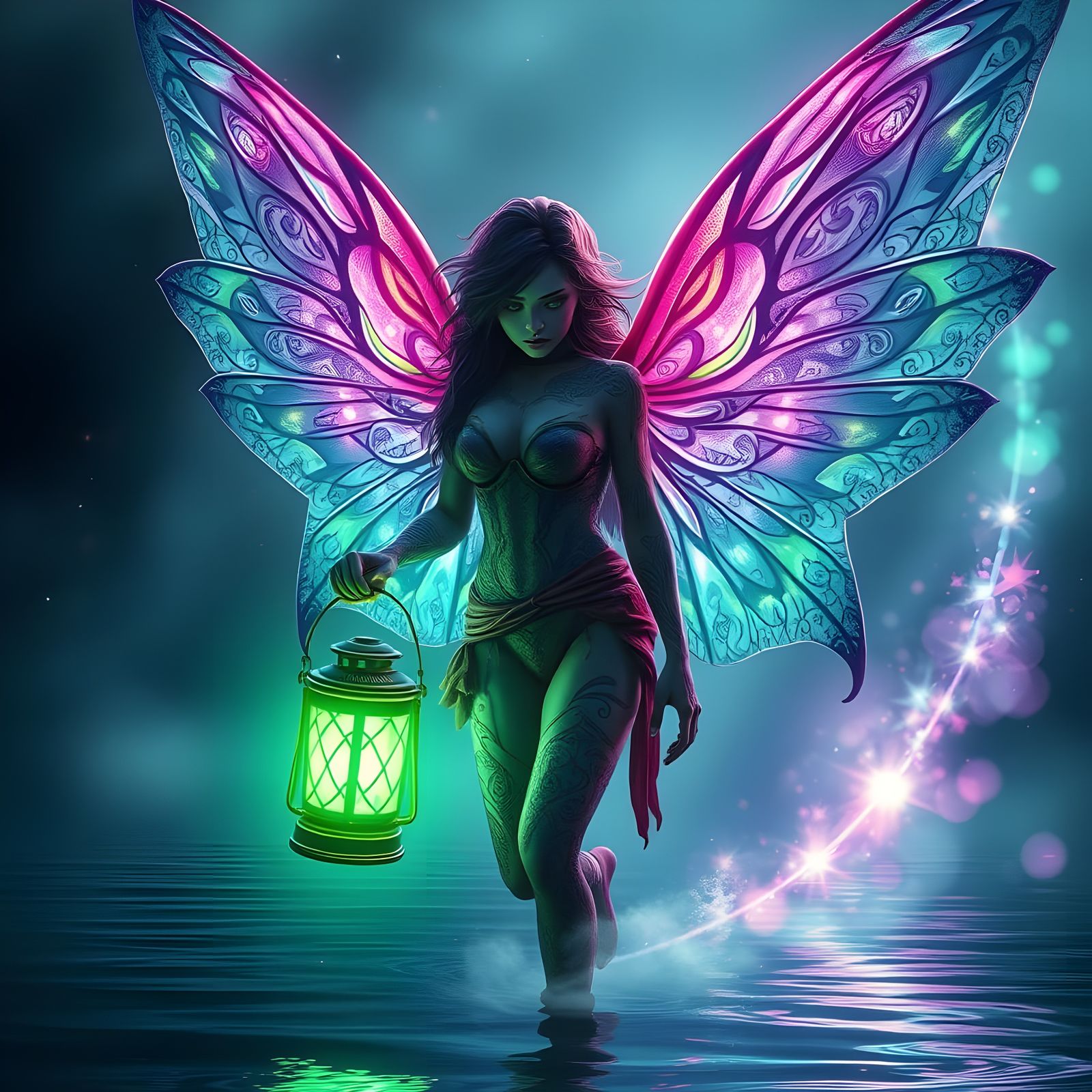 Celtic Tattoo Fairy with Magic Lantern