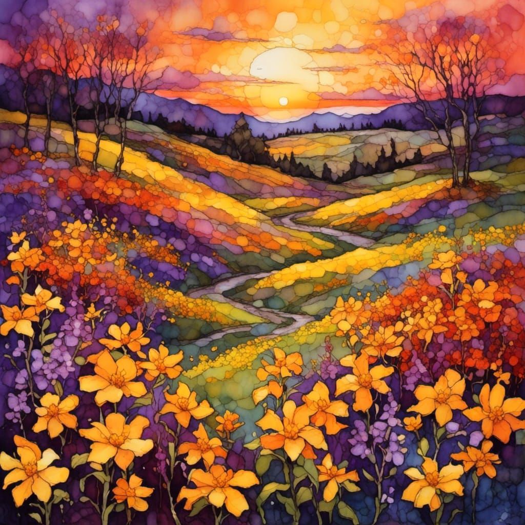 Endless Yellow Blooms at Sunset