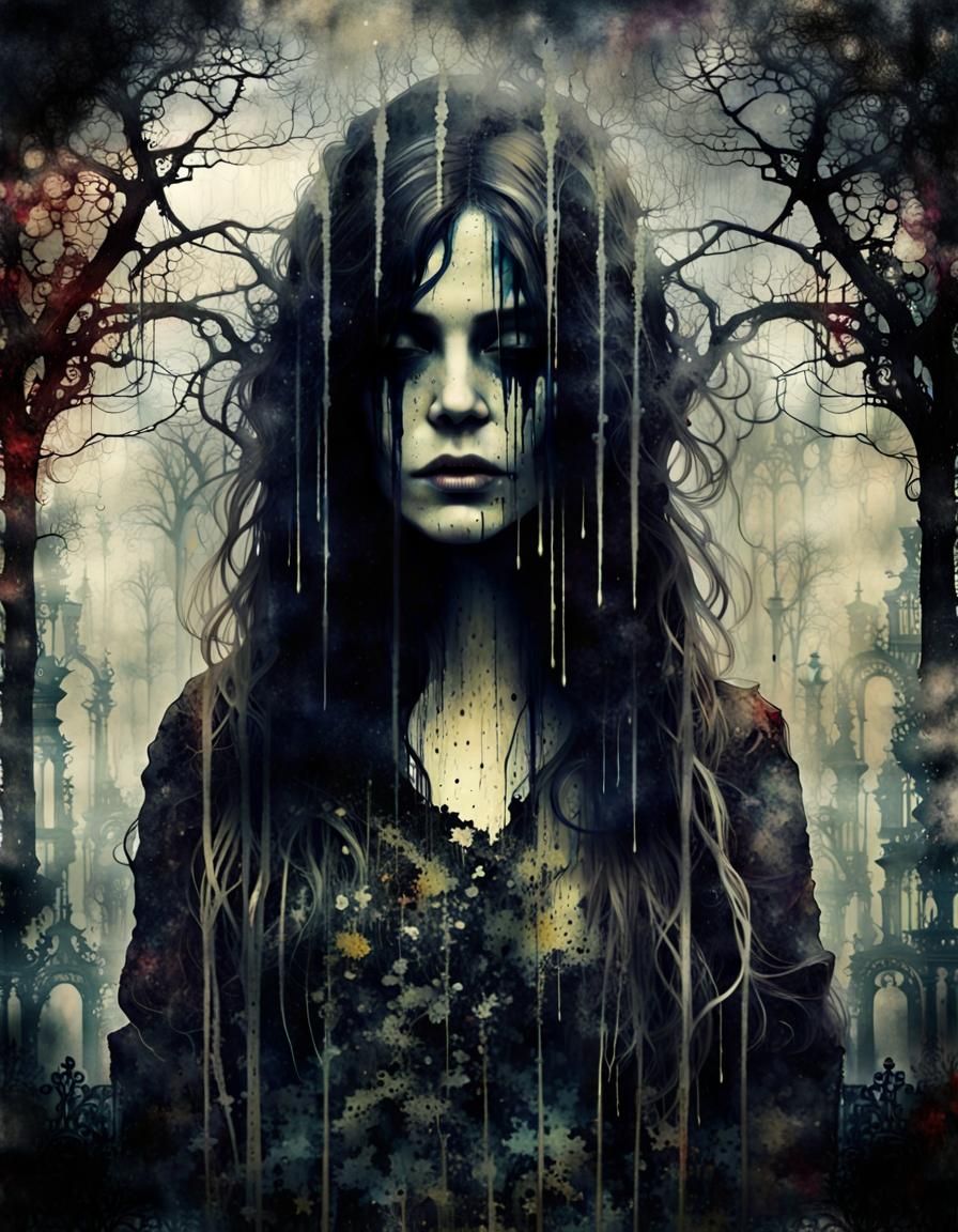 Ghostly Woman in Cemetery, Double Exposure Art