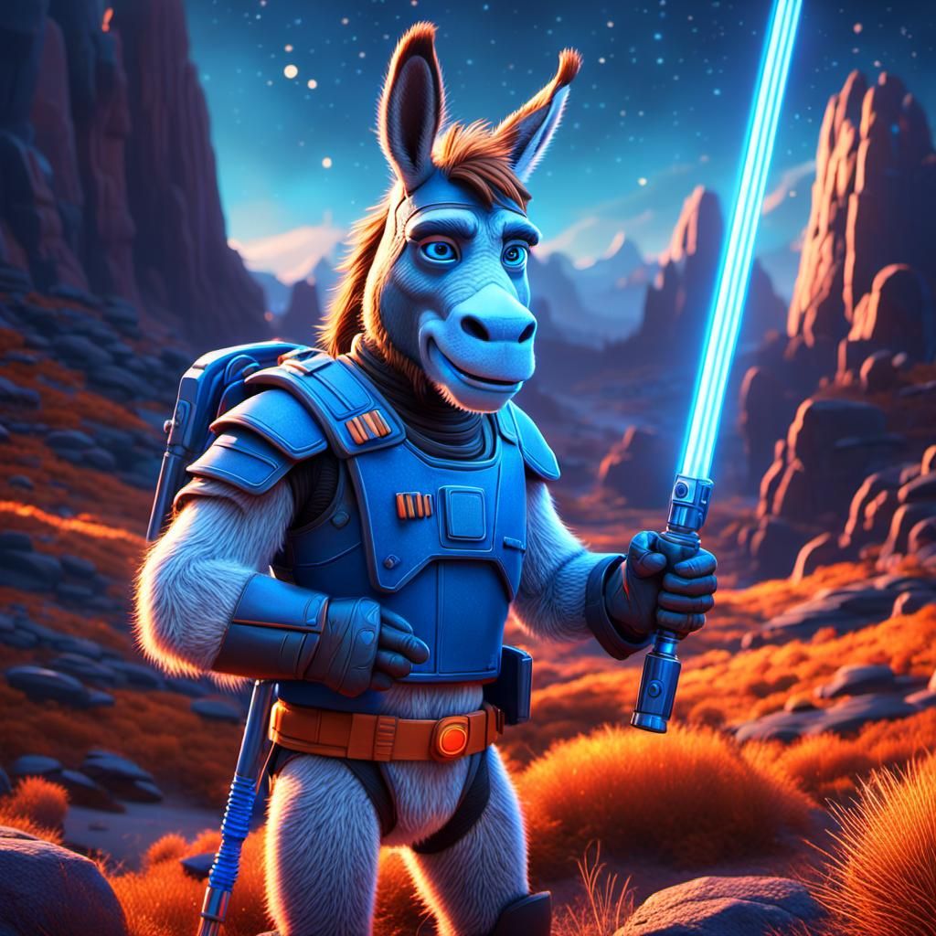Humanoid Donkey Jedi Knight in Pixar Style