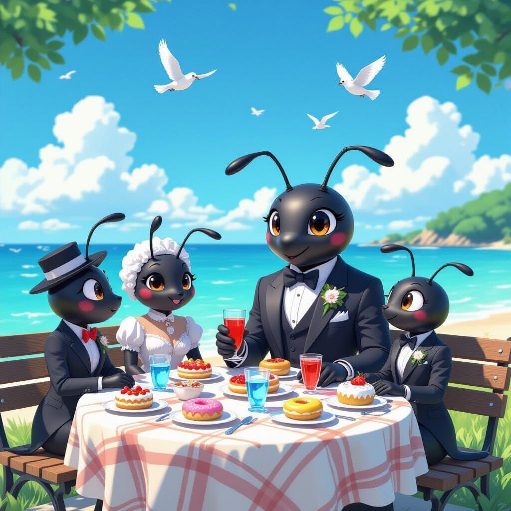 Ants Picnic in Vibrant 3D Anime Style