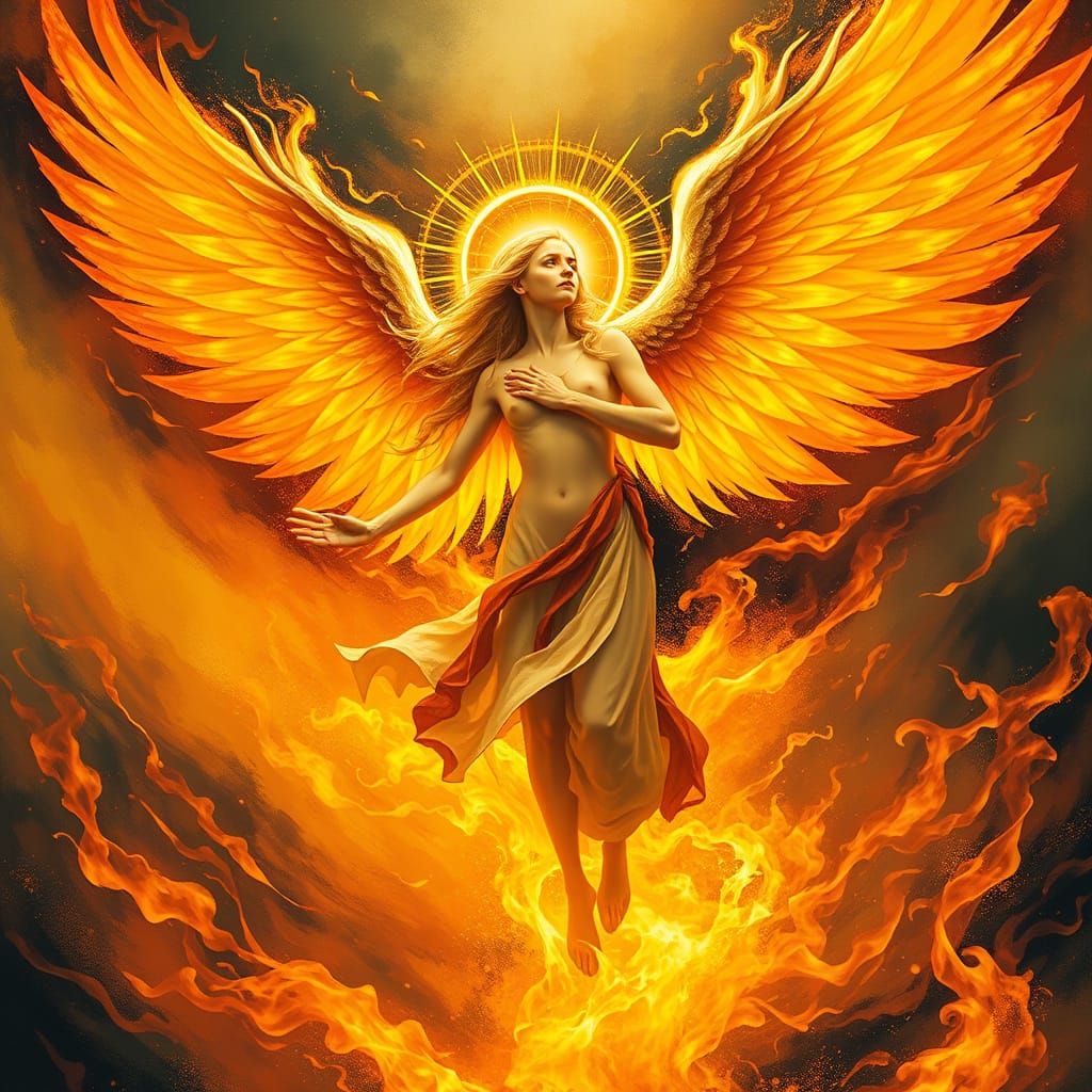 Divine Angel Unleashed Amidst Fiery Turbulence