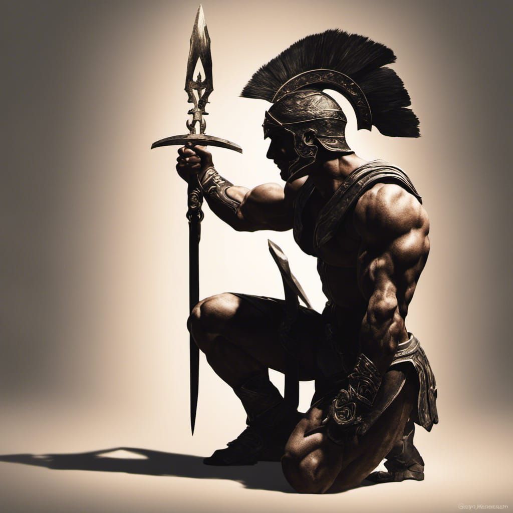 Greek Warrior Silhouette in Dark Fantasy Style