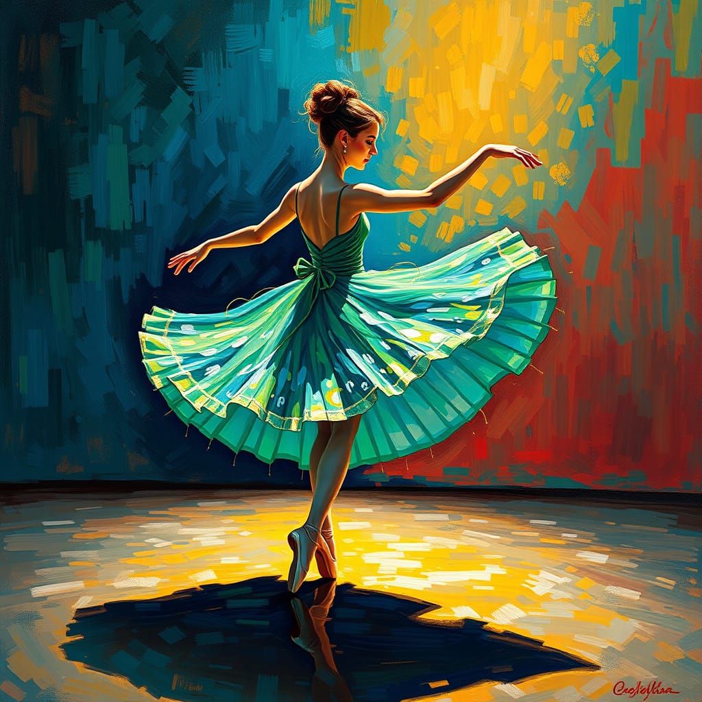 Ballerina in Vibrant Impasto Style