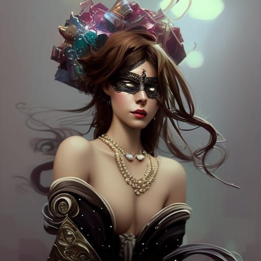Masquerade Ball Portrait in Art Nouveau Style