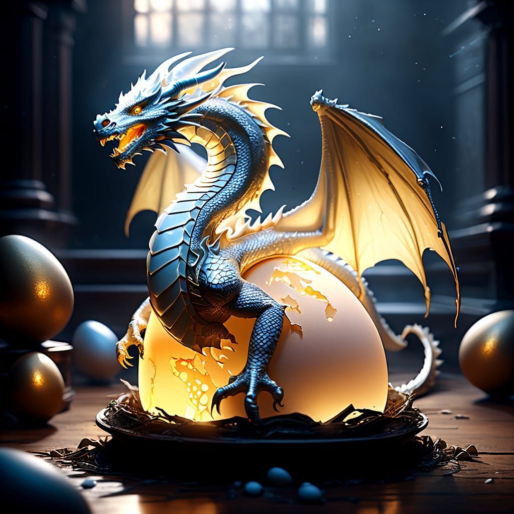 Pearly White Dragon Hatchling in Hyper-Realistic Fantasy Art