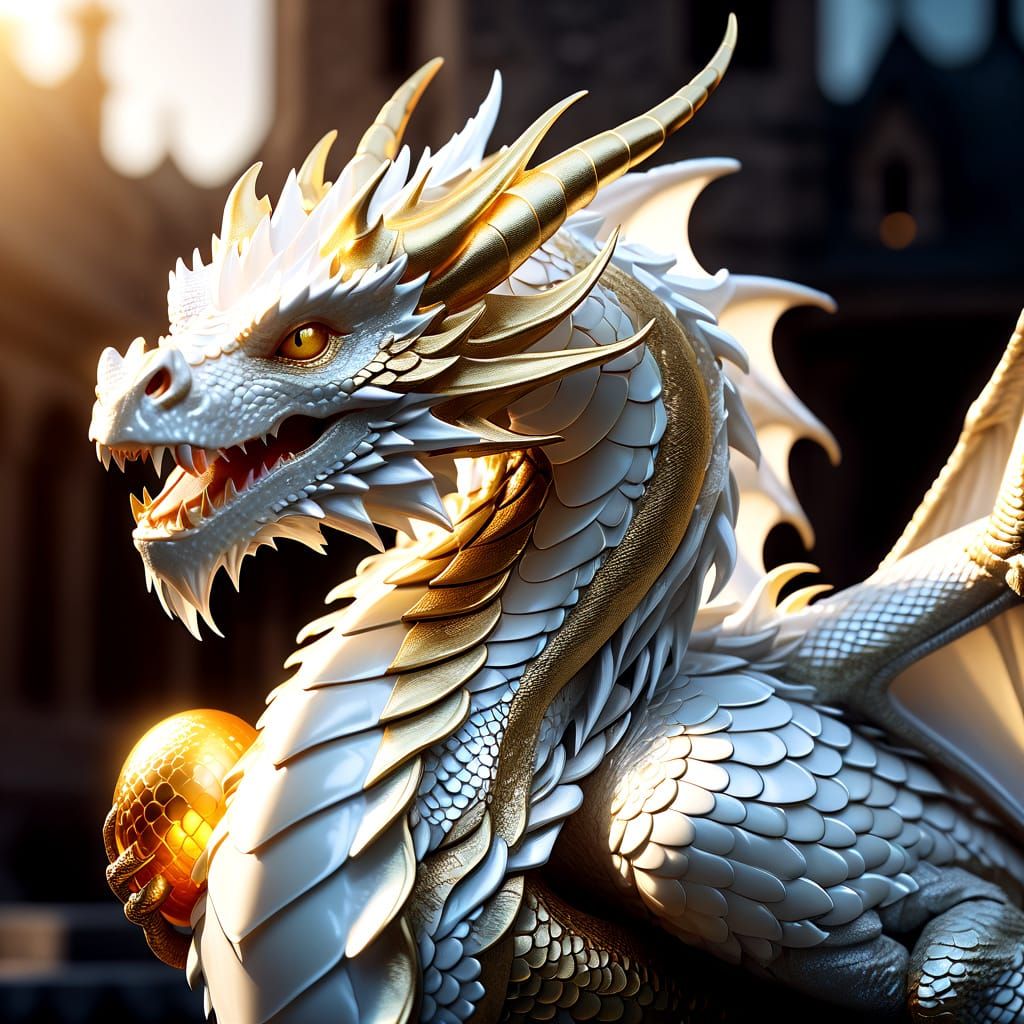 Pearly White Dragon Hatchling: Fantasy Concept Art