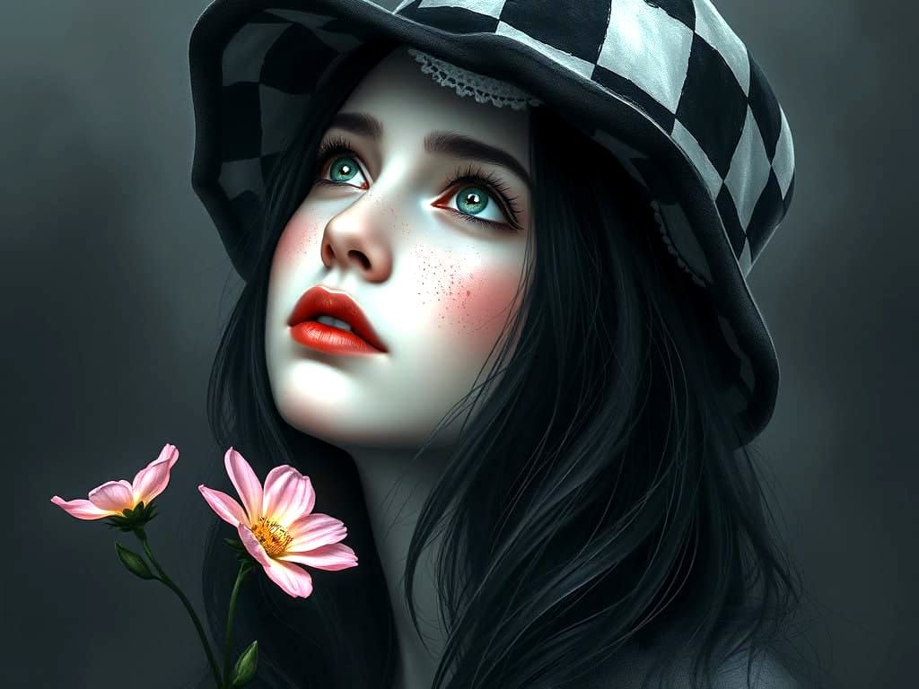 Surreal Portrait of Enigmatic Woman in Hyperrealistic Style