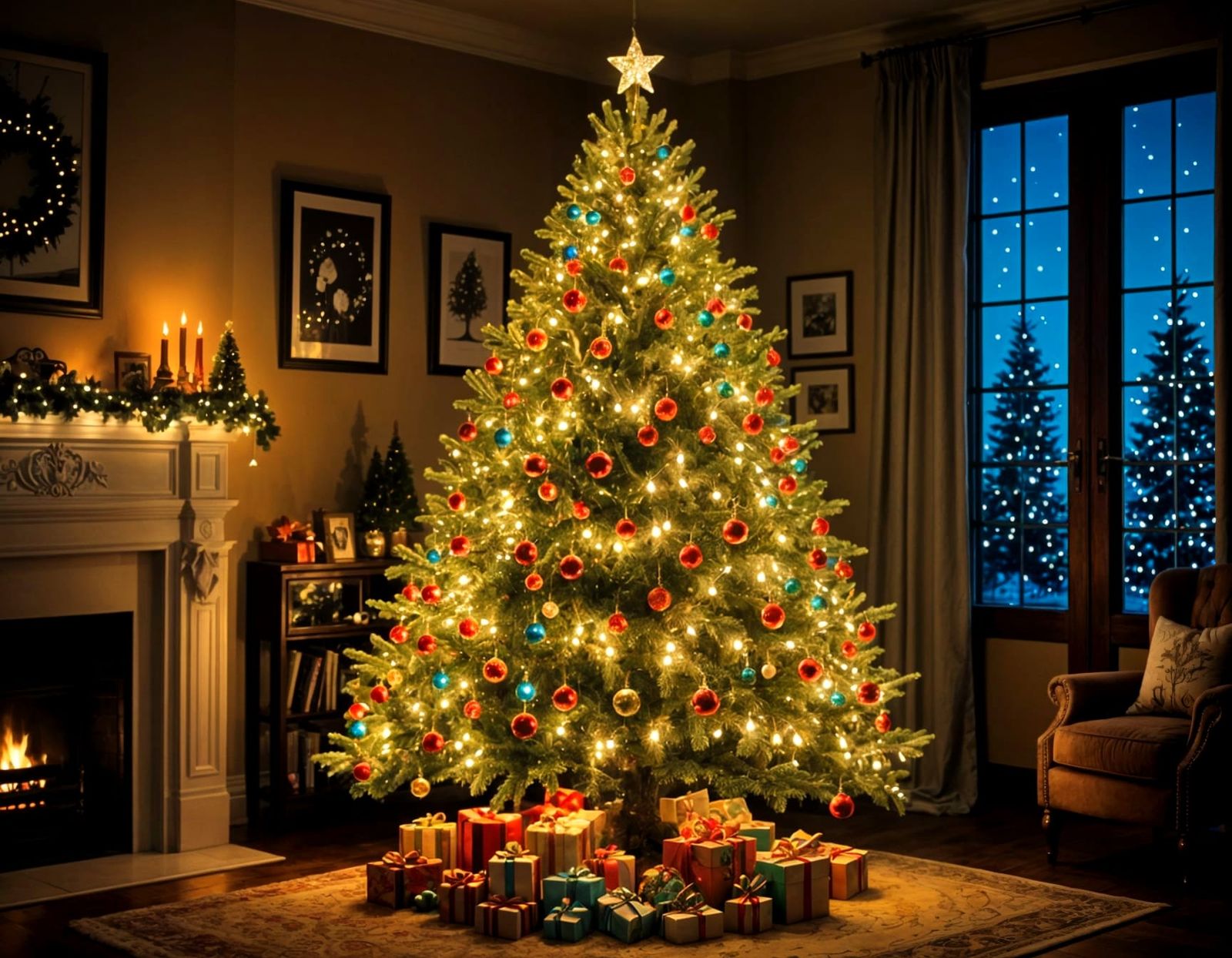 Christmas Tree Adorned with Glittering Lights and Vapes