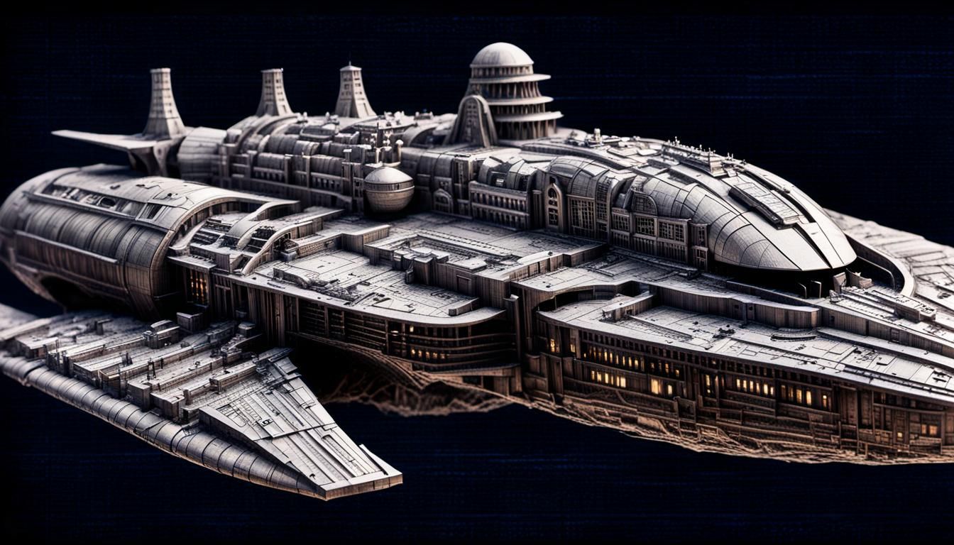 Futuristic Clockwork City in Blueprint Style