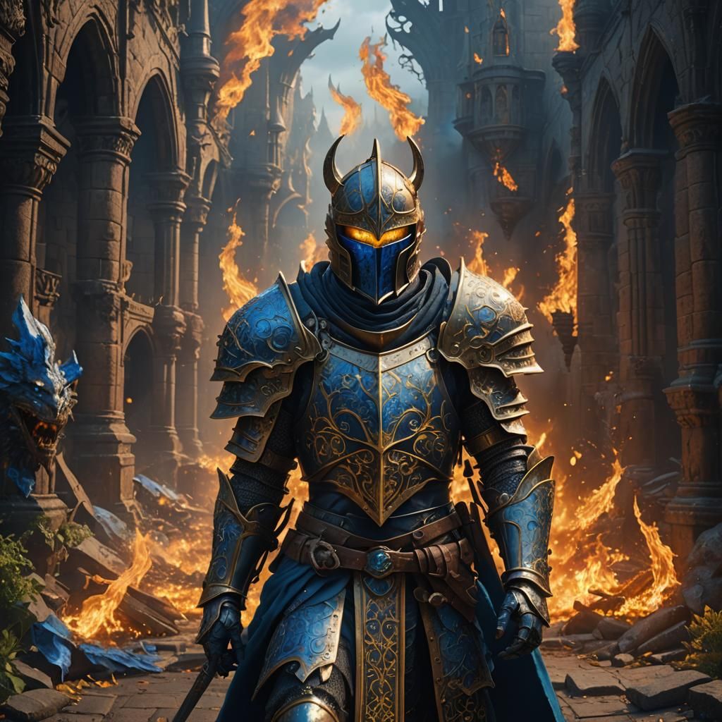 Fiery Knight with Piercing Eyes: Fantasy Concept Art