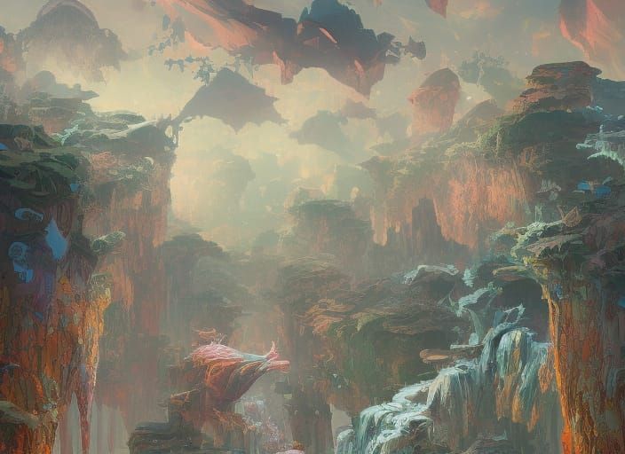 Misty Mountains in Marbled Oil and Volumetric Light