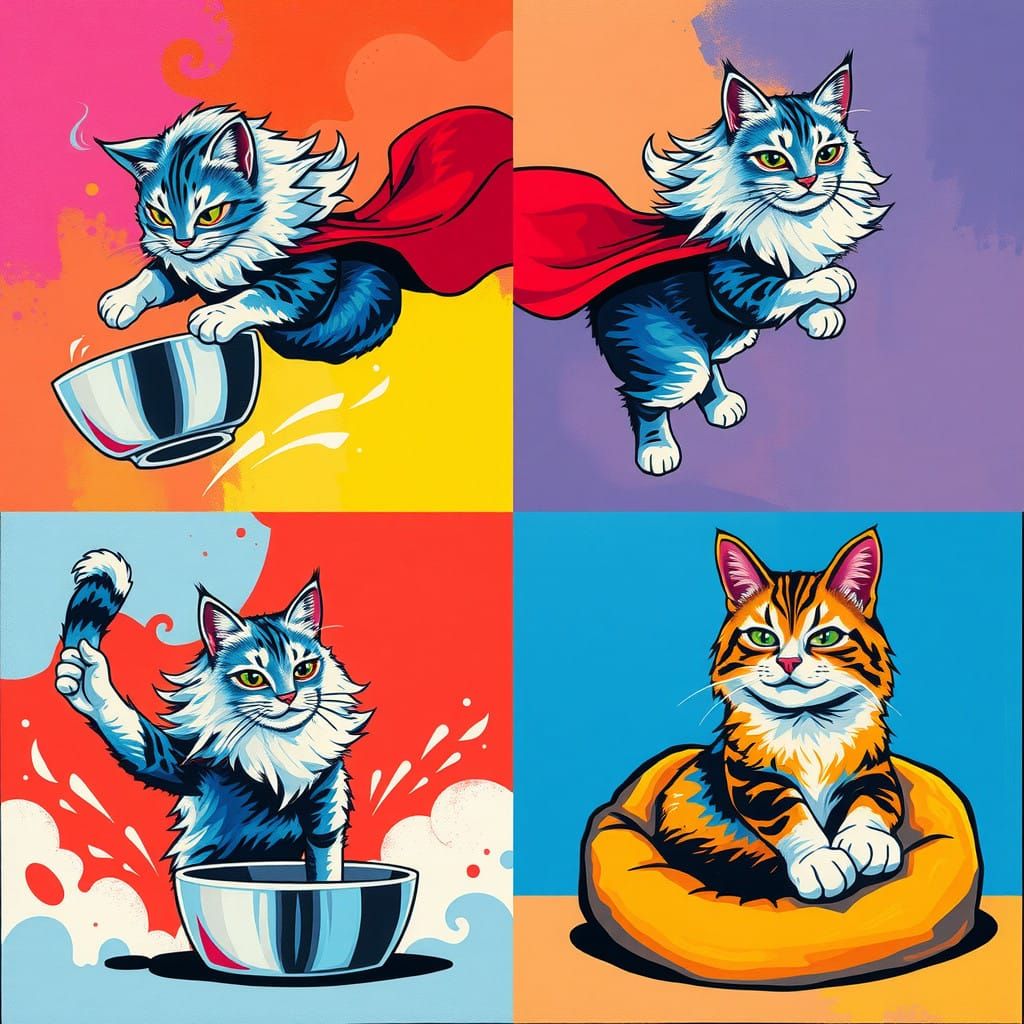 Dynamic Cat Superhero in Vibrant Pop-Art Style