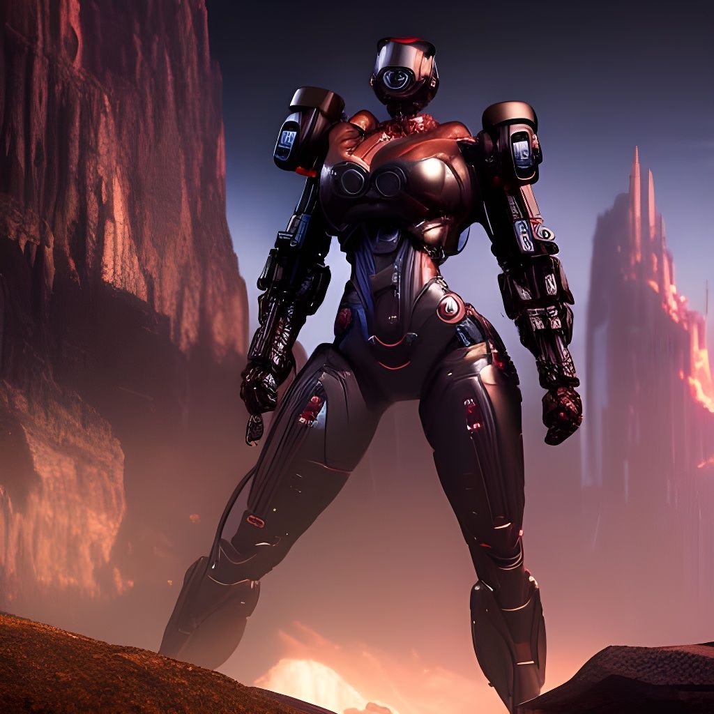 Muscular Female Cyborg with Intricate Mech Details