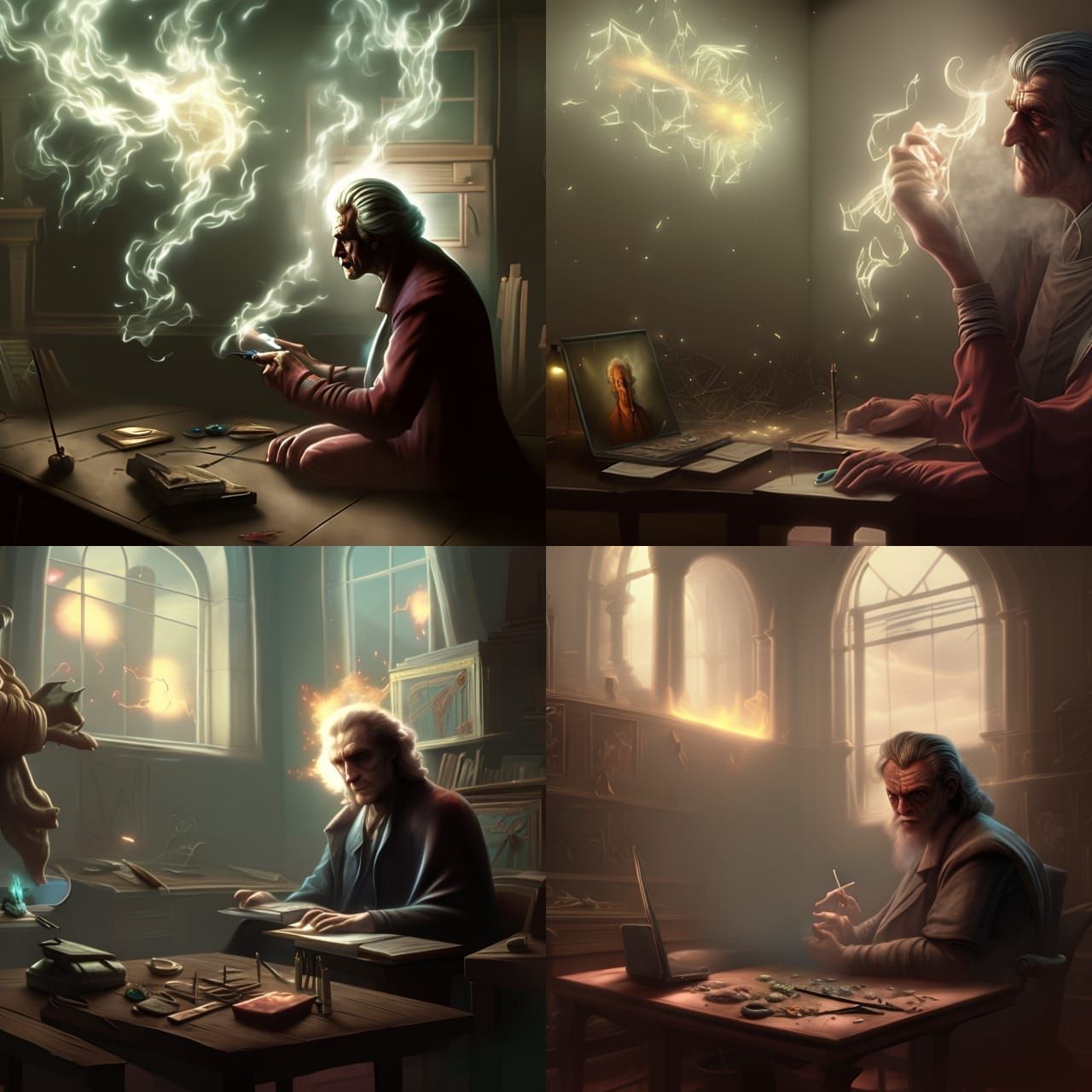 Isaac Newton, Laptop, Cigarette: Digital Concept Art