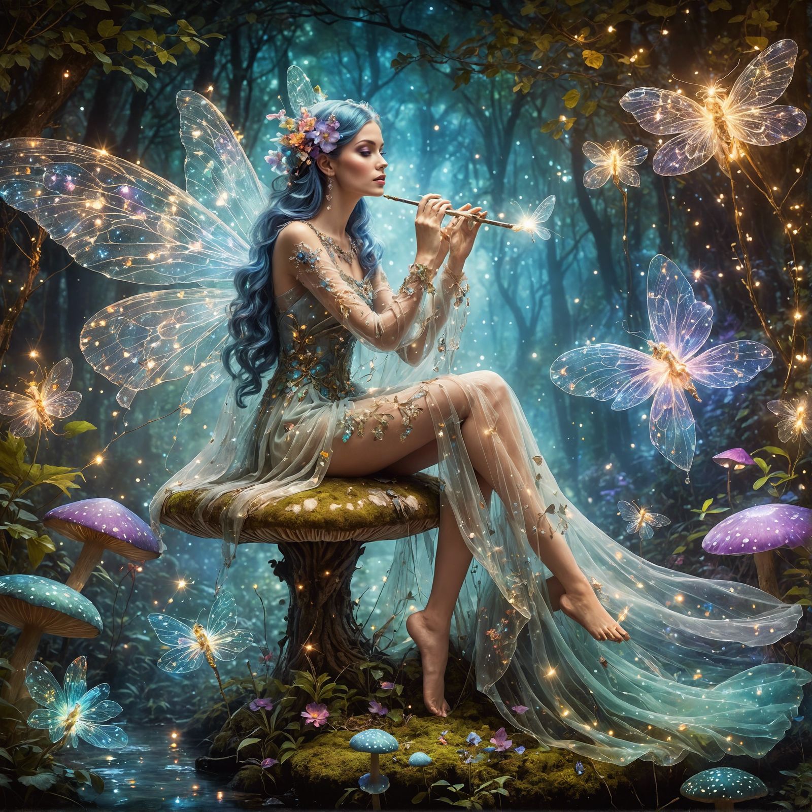 Hispanic Fairy Serenade in Magical Forest