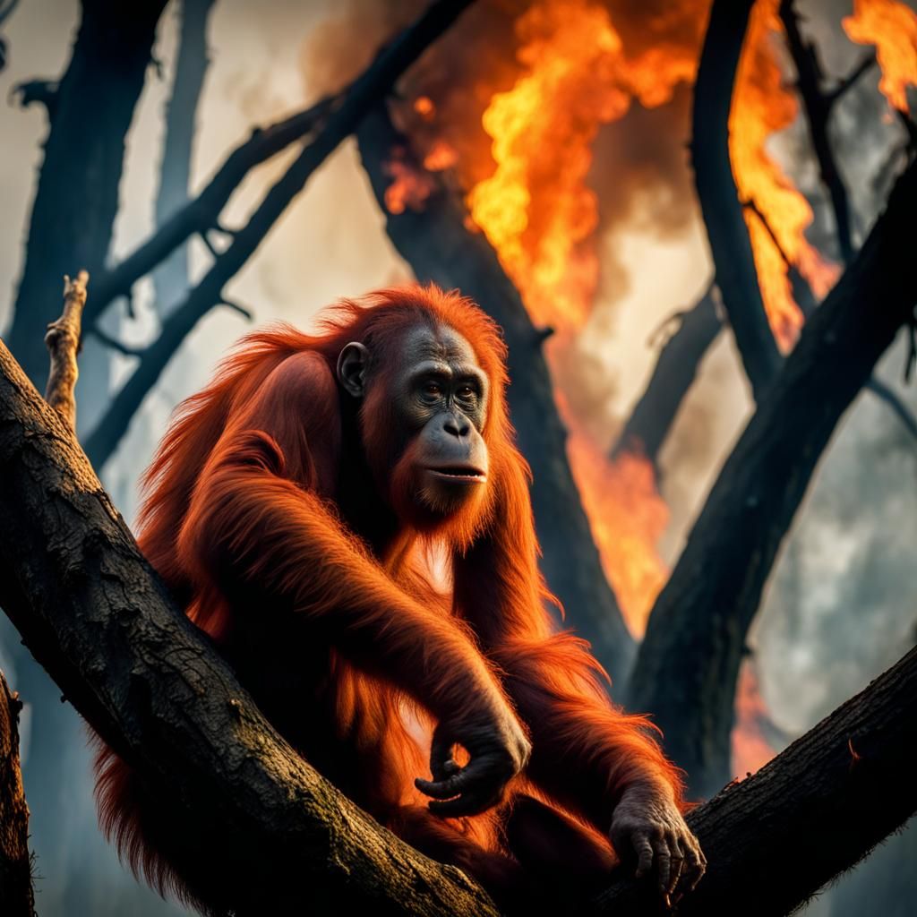 Orangutan Escapes Amazon Forest Fire: Wildlife Photography