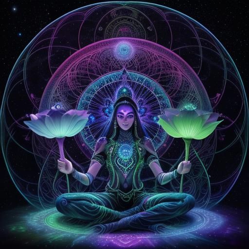 Astral Shaman in Space with Psychedelic Mandalas