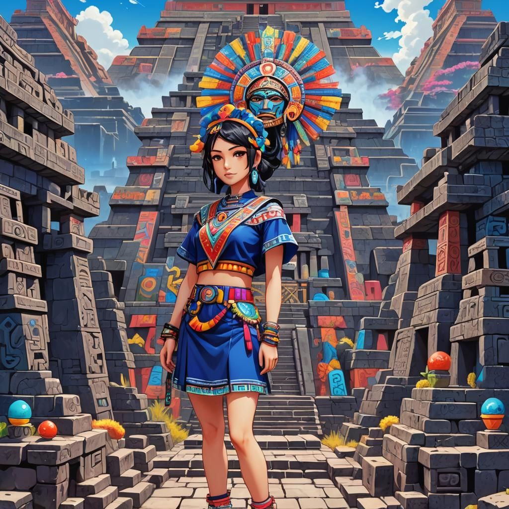 Elegant Mesoamerican Waifu in Manga Style