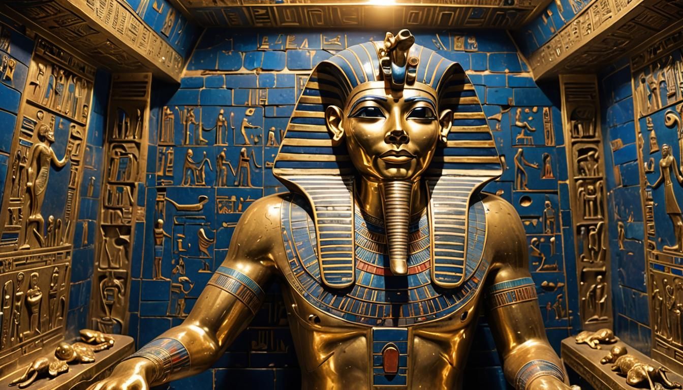 A huge ancient Egyptian Sarcophagus Gold inlaid with lapis blue