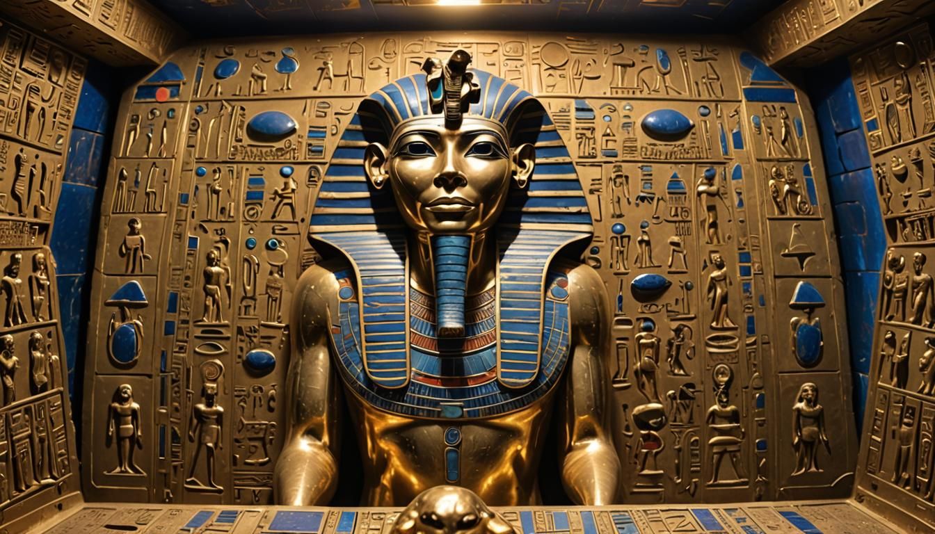 A huge ancient Egyptian Sarcophagus Gold inlaid with lapis blue