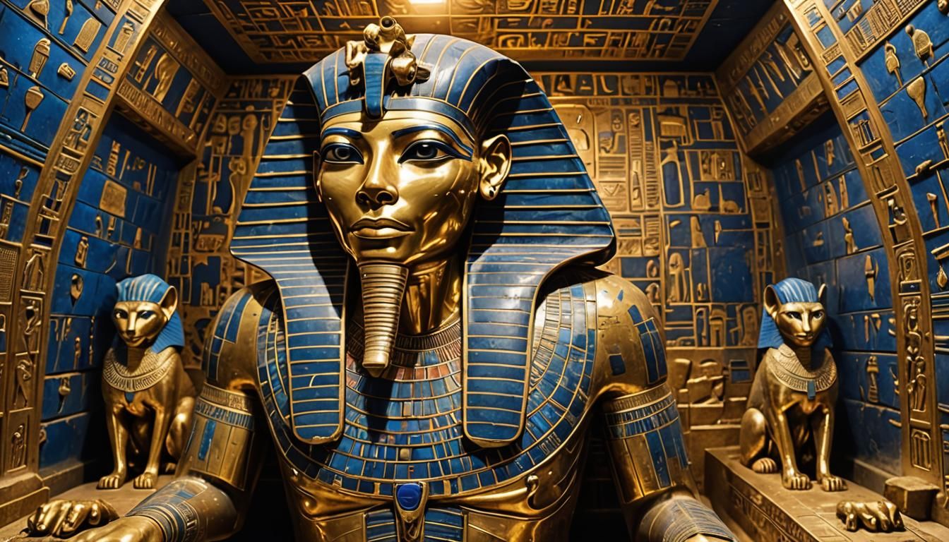 A huge ancient Egyptian Sarcophagus Gold inlaid with lapis blue