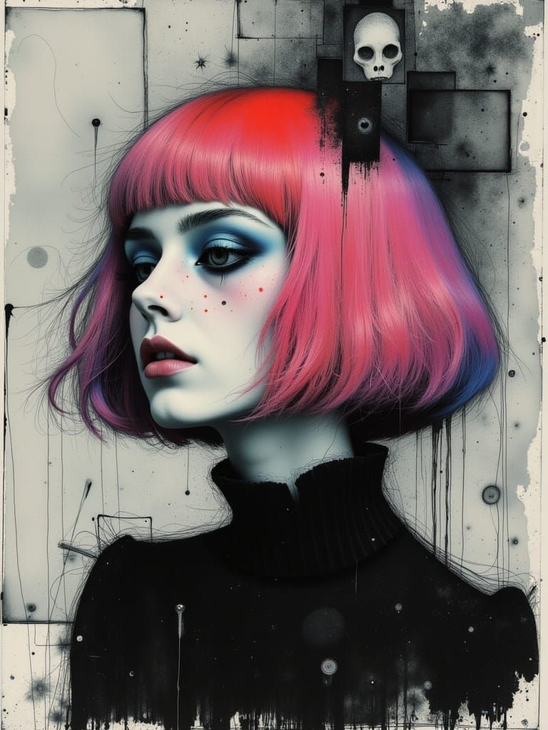 Gothic Watercolour Goddess in Darkwave Hues