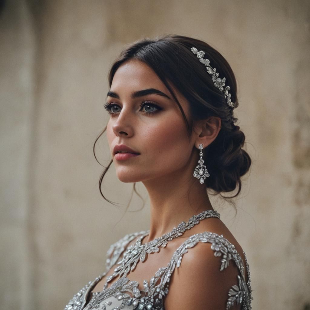Diamond-Style Portrait of a Woman in Blue Lace