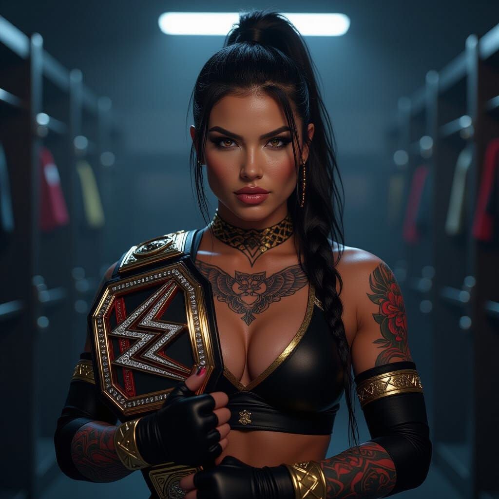 Latina Wrestler with Championship Belt in Daz 3D Style