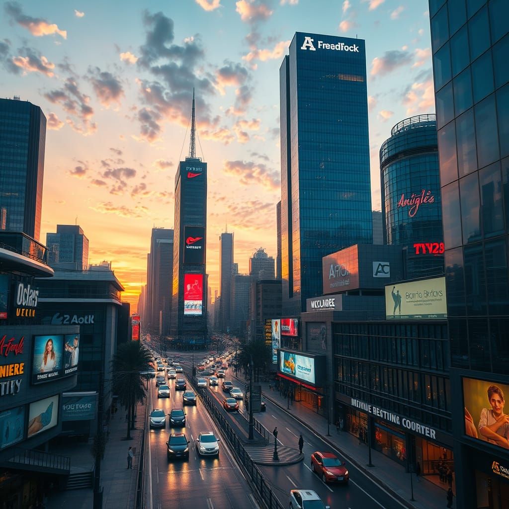 Modern City at Dusk in Ultra-Realistic Style