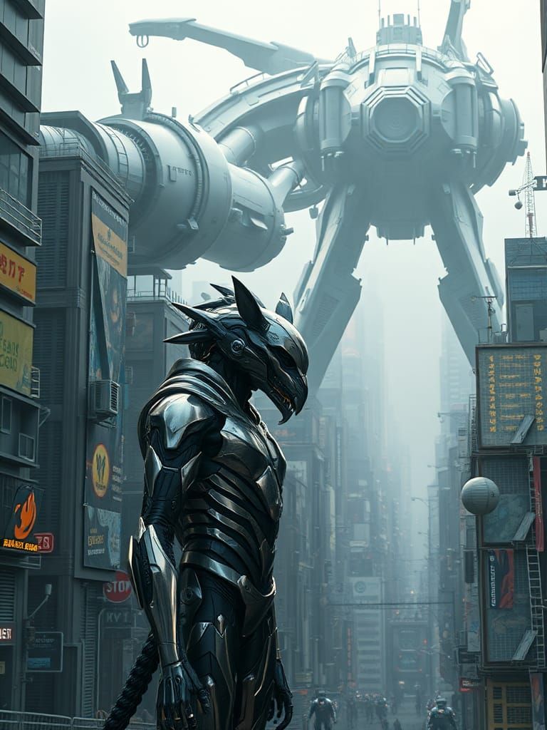 Futuristic Animal-Human Hybrid in a Hyperrealistic Metropoli...