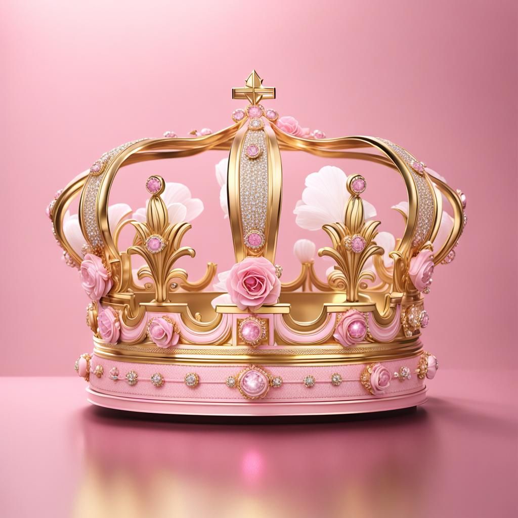 Luxurious Pink and Gold Crown in 3D Rendering