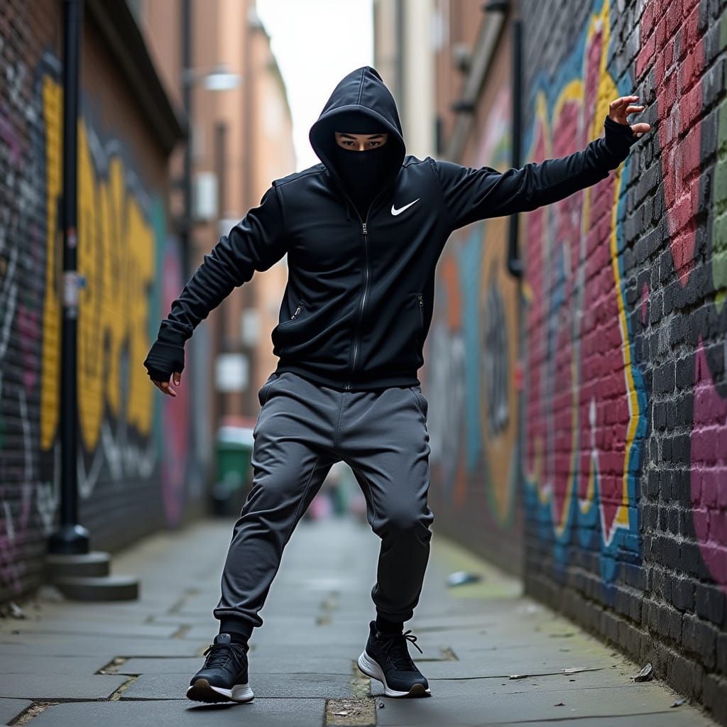 Gritty Urban Dancer in Black and Grey Nike Tracksuit