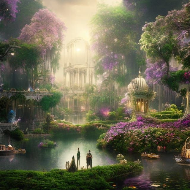 Utopian City with Floating Gardens: Digital Painting