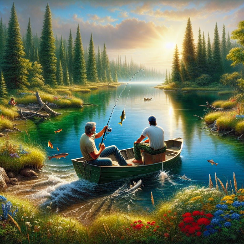 Peaceful Fishing Scene on a Calm Lake
