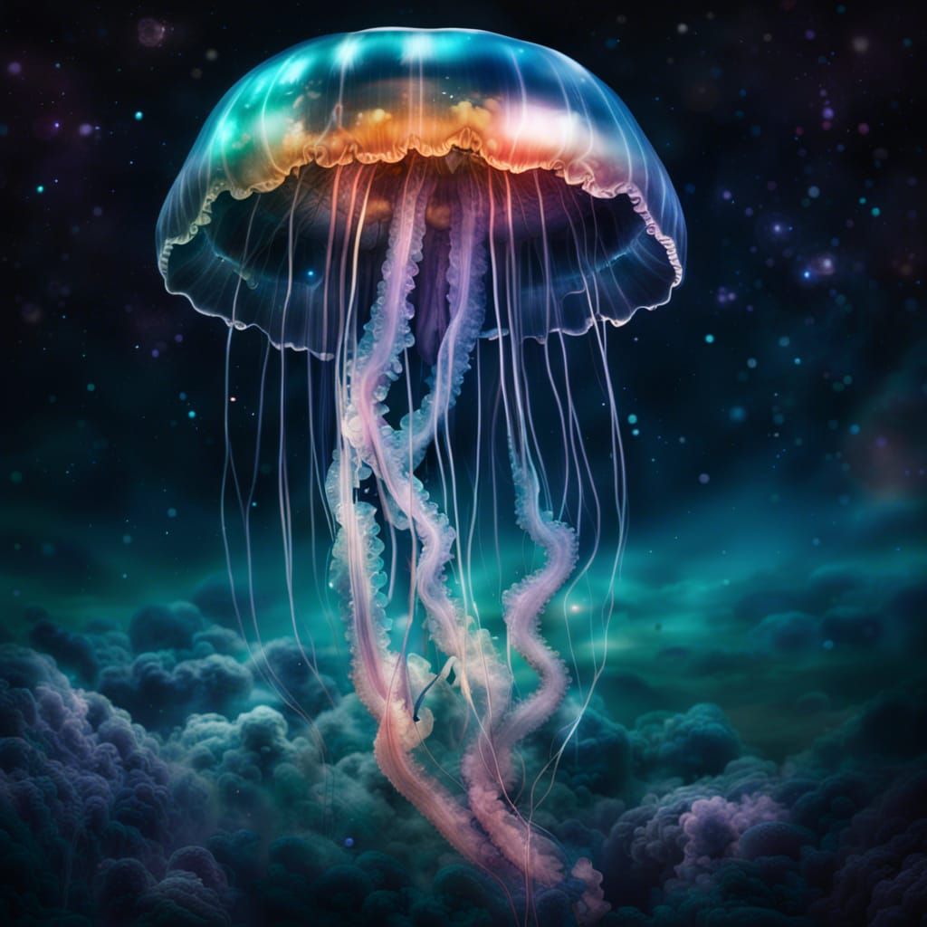 Opalescent Space Jellyfish Floating Before TON 618