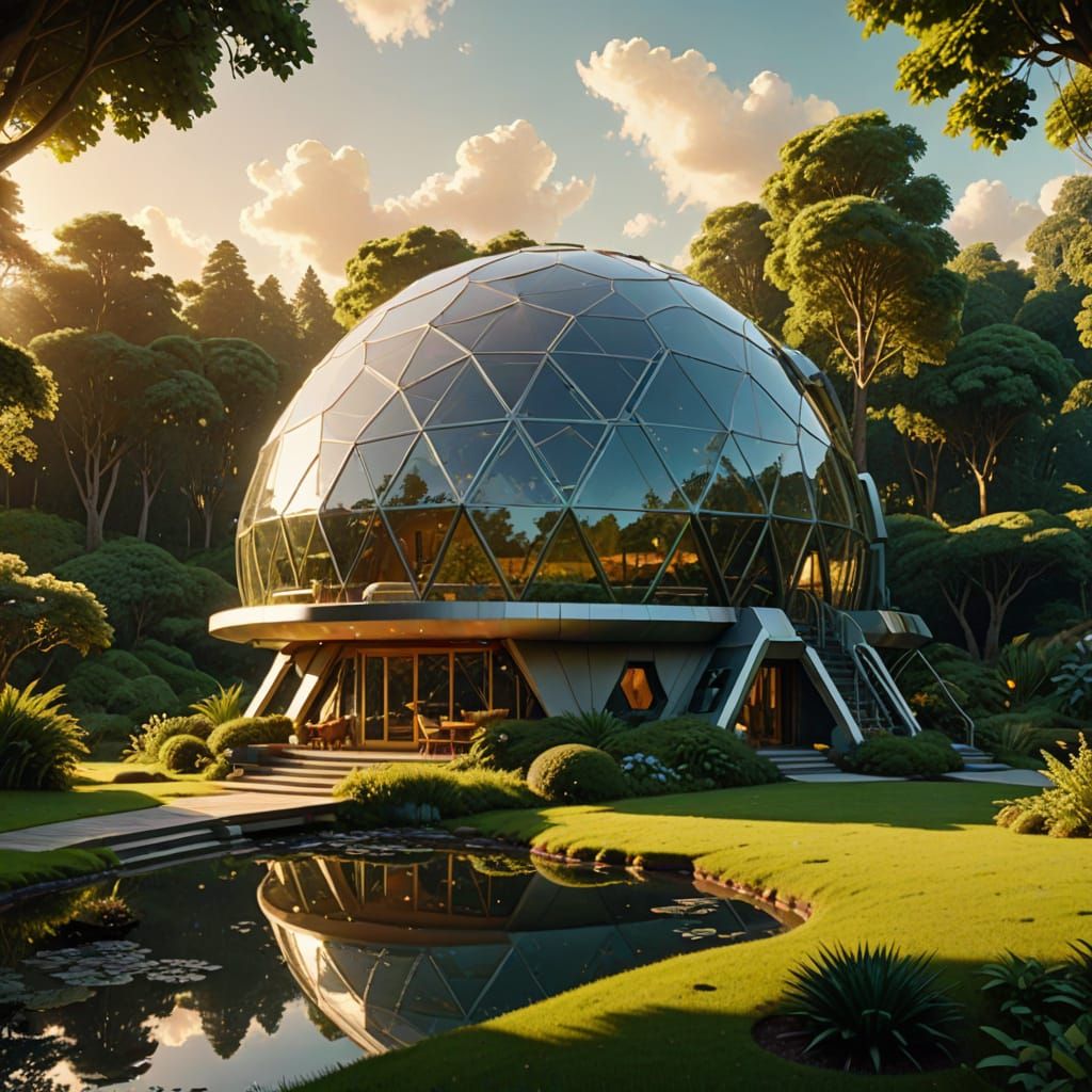 Futuristic Geodesic Dome House in Syd Mead Style