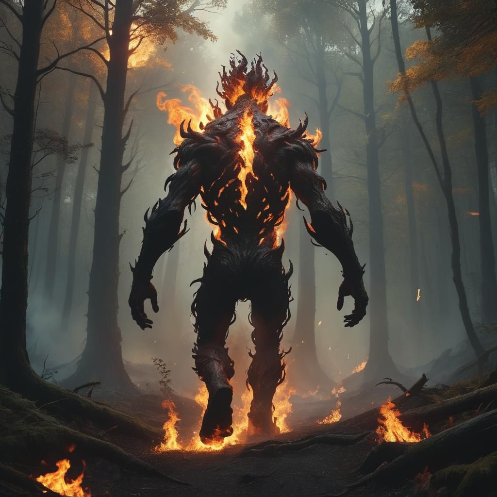 Fire Elemental in Forest: Dramatic Digital Painting