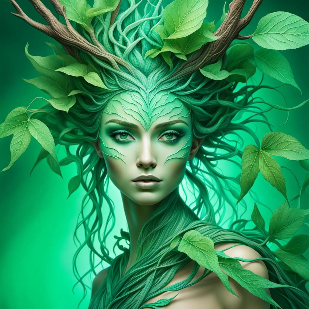 Mint-Leaf Dryad in Emerald and Aquamarine Hues