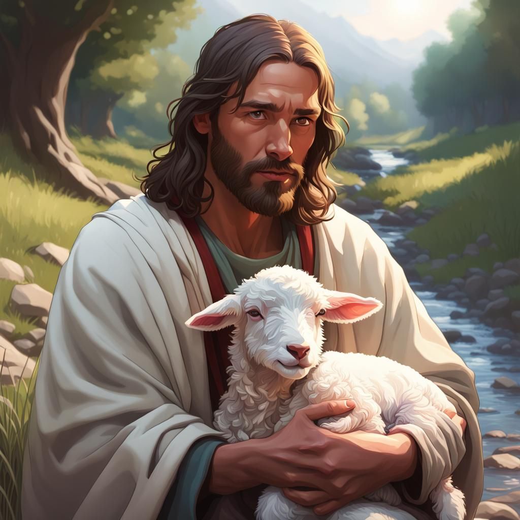 Jesus Christ Portrait with Lamb