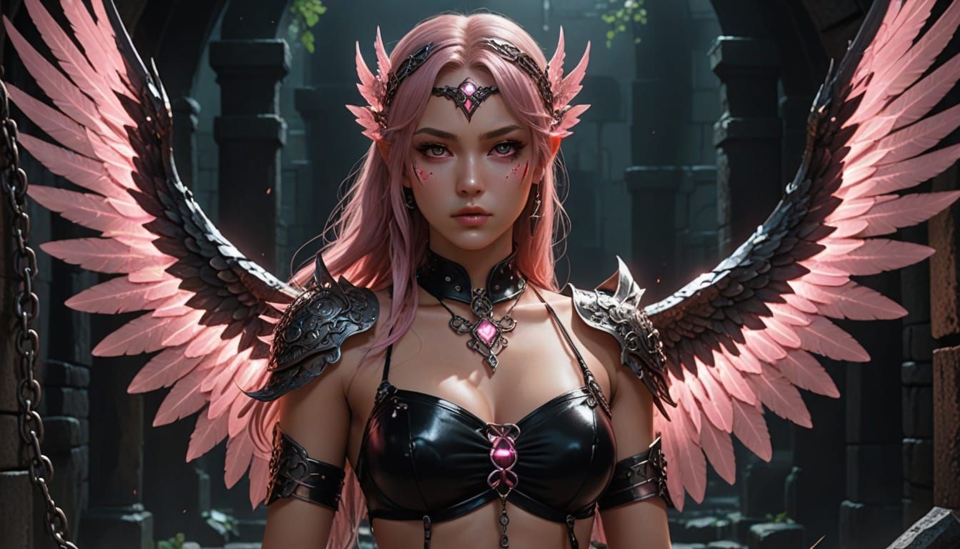 Magical Warrior Woman Chained in Dungeon, Anime Style