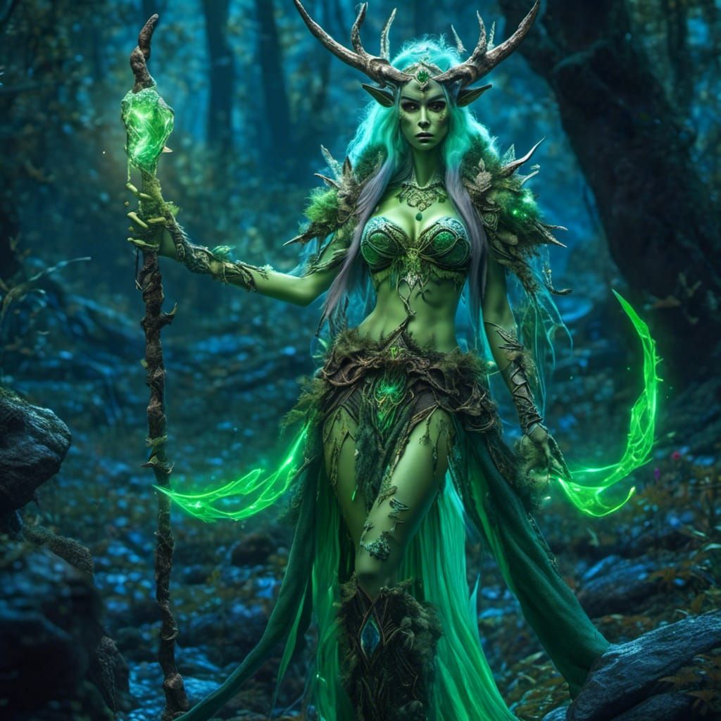 Hyperrealistic Night Elf Druid Conjuring Magic