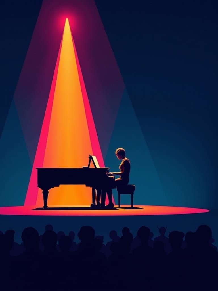 Surreal Silhouette Pianist Performs Under Dramatic Spotlight