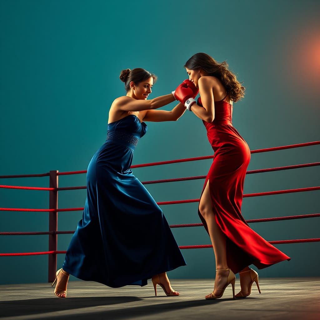Elegant Women's Boxing Match in Evening Gowns